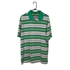 Nike Golf Tour Performance Dri-FIT Mens Large Striped Polo Shirt Green Yellow